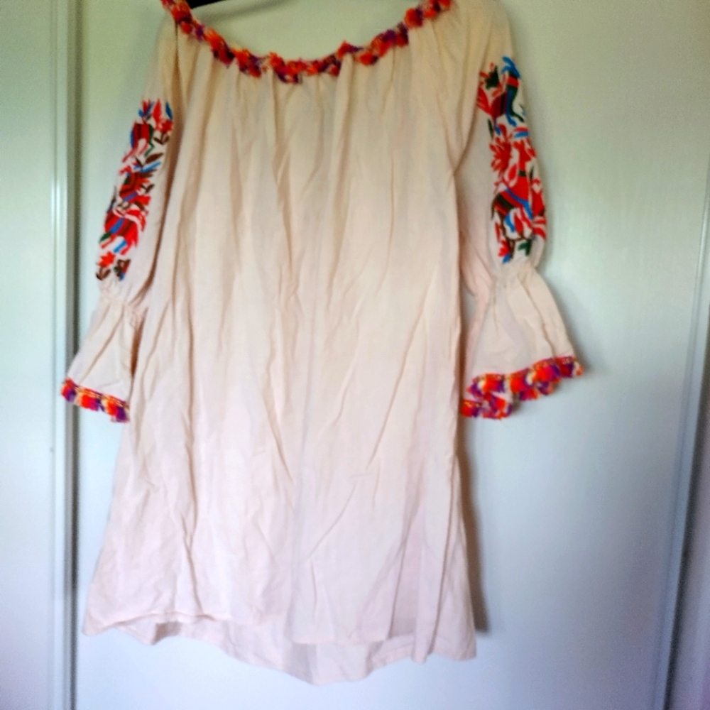 VELZERA Cream Embroidered Boho Tunic Dress 3X